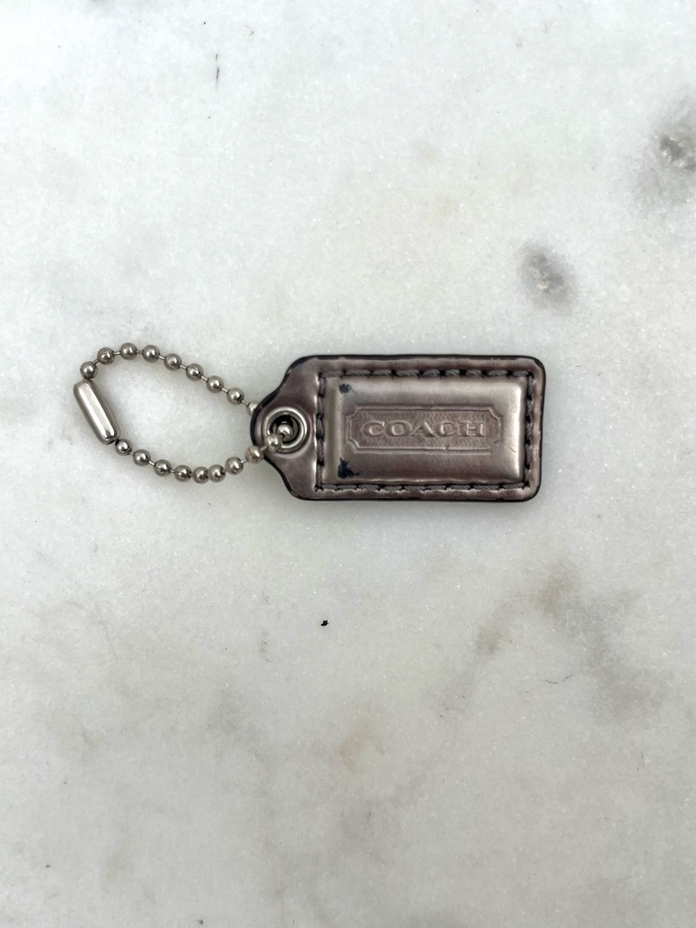 COACH Shiny Patent Leather Hang Tag, Gray Silver